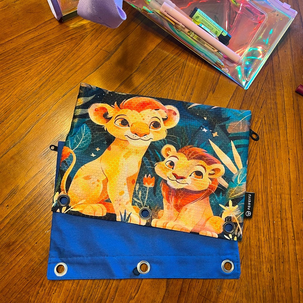 🩷 CUTE NWOT Colorful Lion King Pencil Pouch set for school binders!